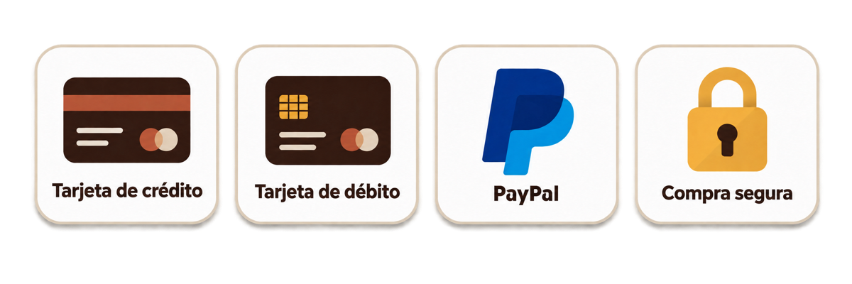 Tarjeta de crédito, tarjeta de débito, PayPal y compra segura
